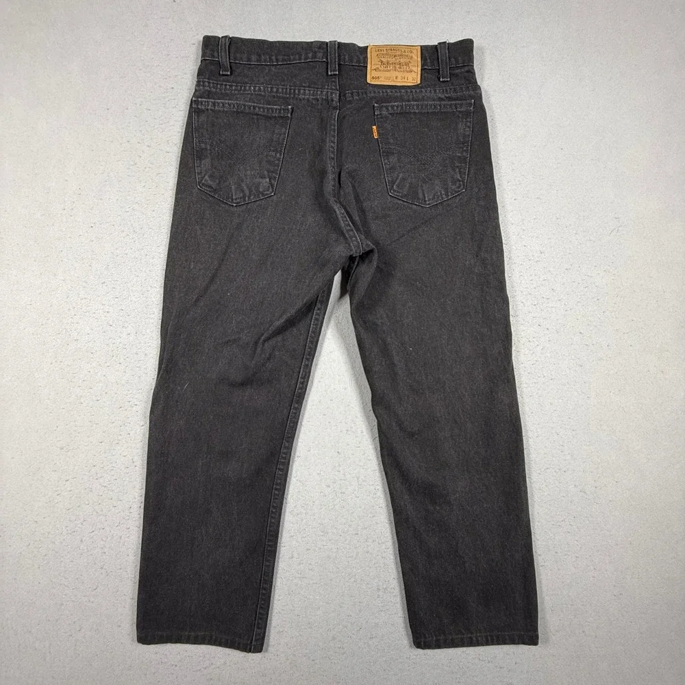 Levis 505 Regular Fit Straight Leg Jeans Black Denim Mens W34 L32 Orange Tab
